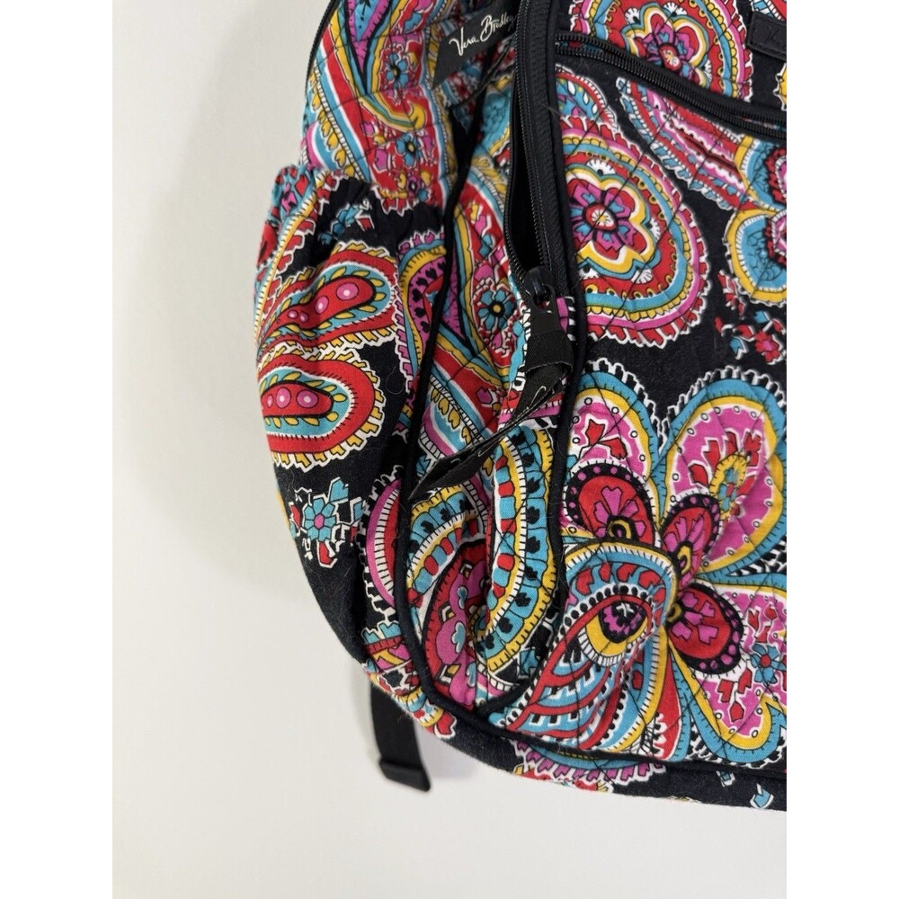 ✿ Vera Bradley Paisley Backpack Laptop School Travel Bag Multicolor Cotton - Picture 3 of 11